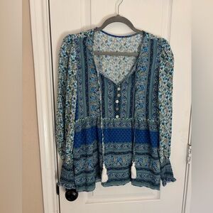 Floral Blue BOHO Flowy Women's Medium Top